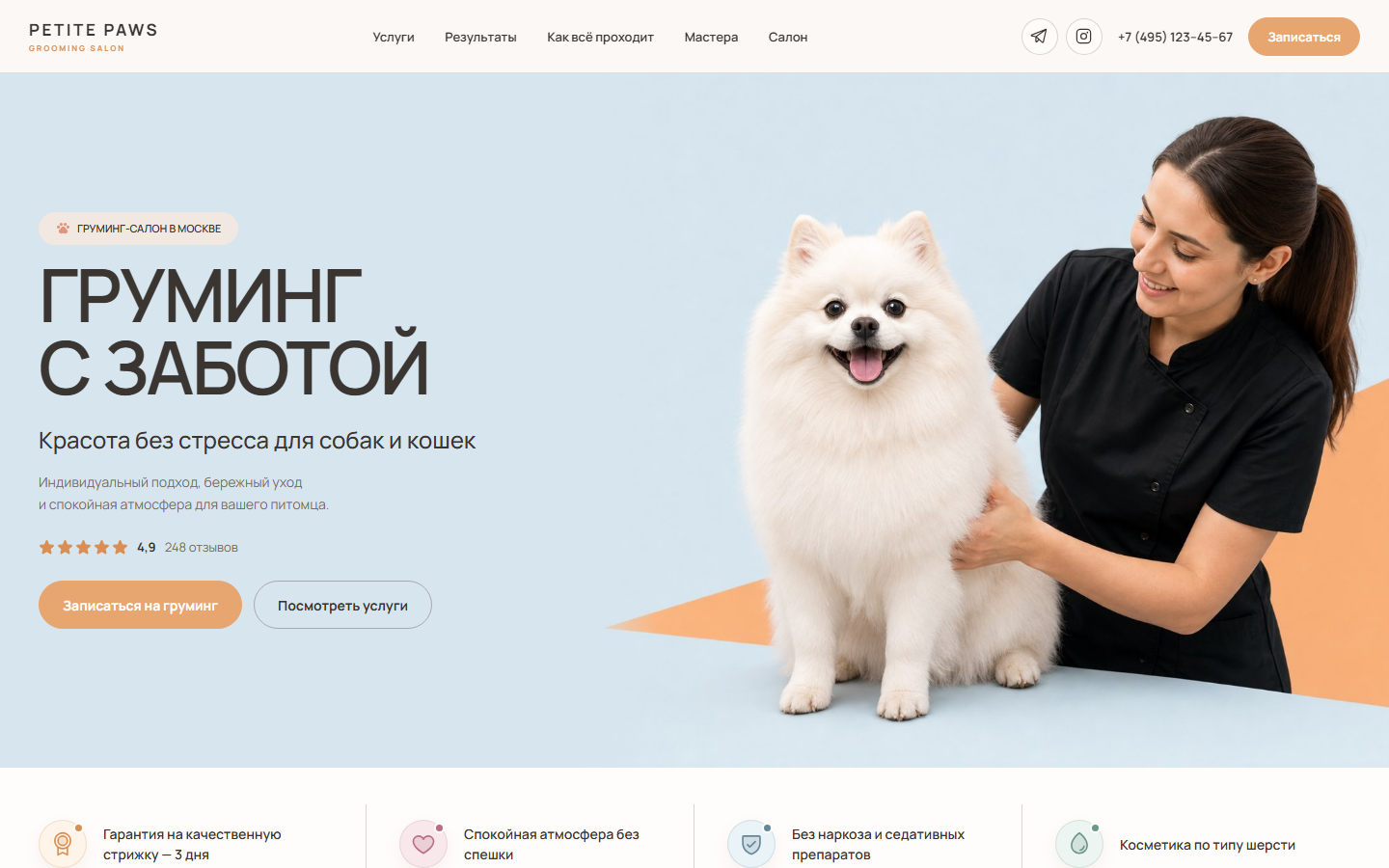 Первый экран проекта Груминг Petite Paws